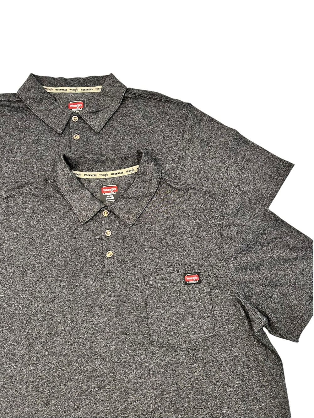 NEW Lot of 2 Wrangler Workwear Men’s Heather Gray Polo Shirts XL Relaxed Flex